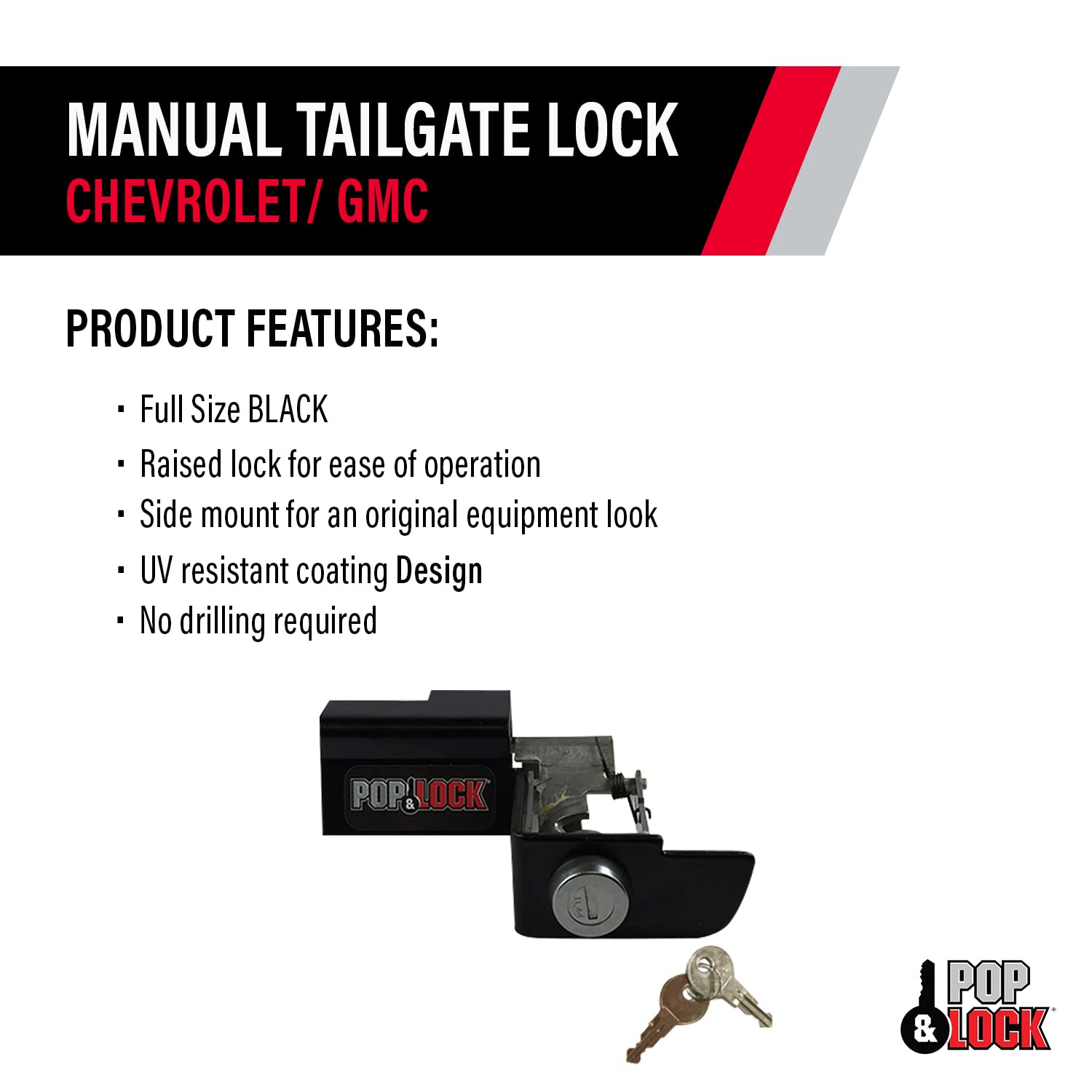 Manual Pop & Lock PL1300 Black Tailgate Lock for Chevy/GMC (New Body)