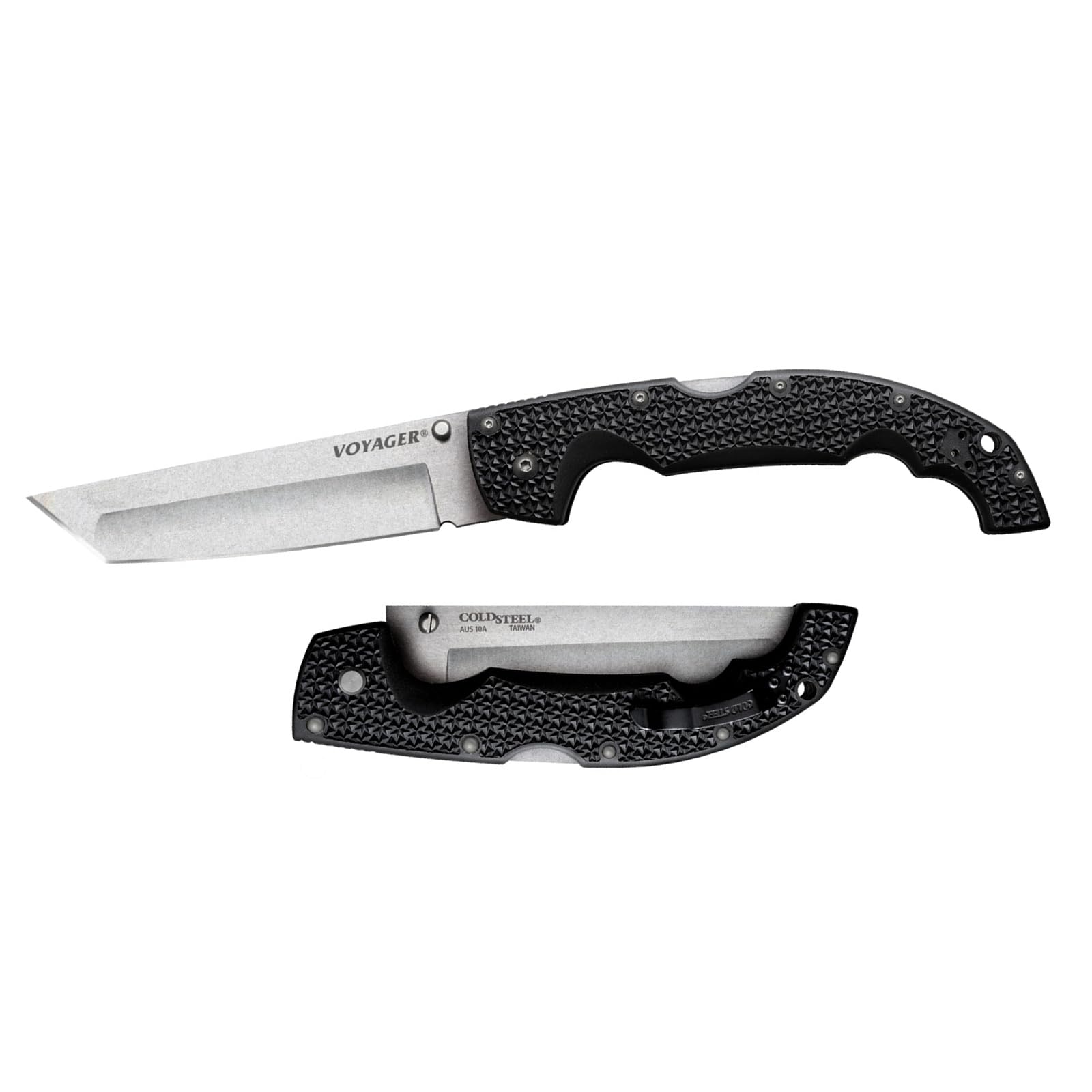 Cold Steel Voyager XL 5.5" AUS10A Tanto Point Plain Edge Razor-Sharp Blade 6.75" Griv-Ex Handle Everyday Carry Tactical Folding Knife
