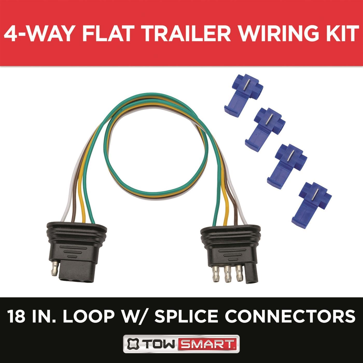 18 in., TOWSMART 4-Way Flat Trailer Light Wiring Kit with Splice Connectors