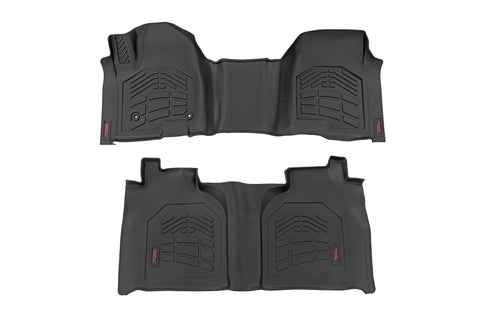 Sure-Fit Rough Country Floor Mats for Chevy Silverado & GMC Sierra 1500/2500HD/3500HD (2019-2025) Bench Seat - Waterproof, Non-Slip Flexible Floor Mat, Front & Rear Set