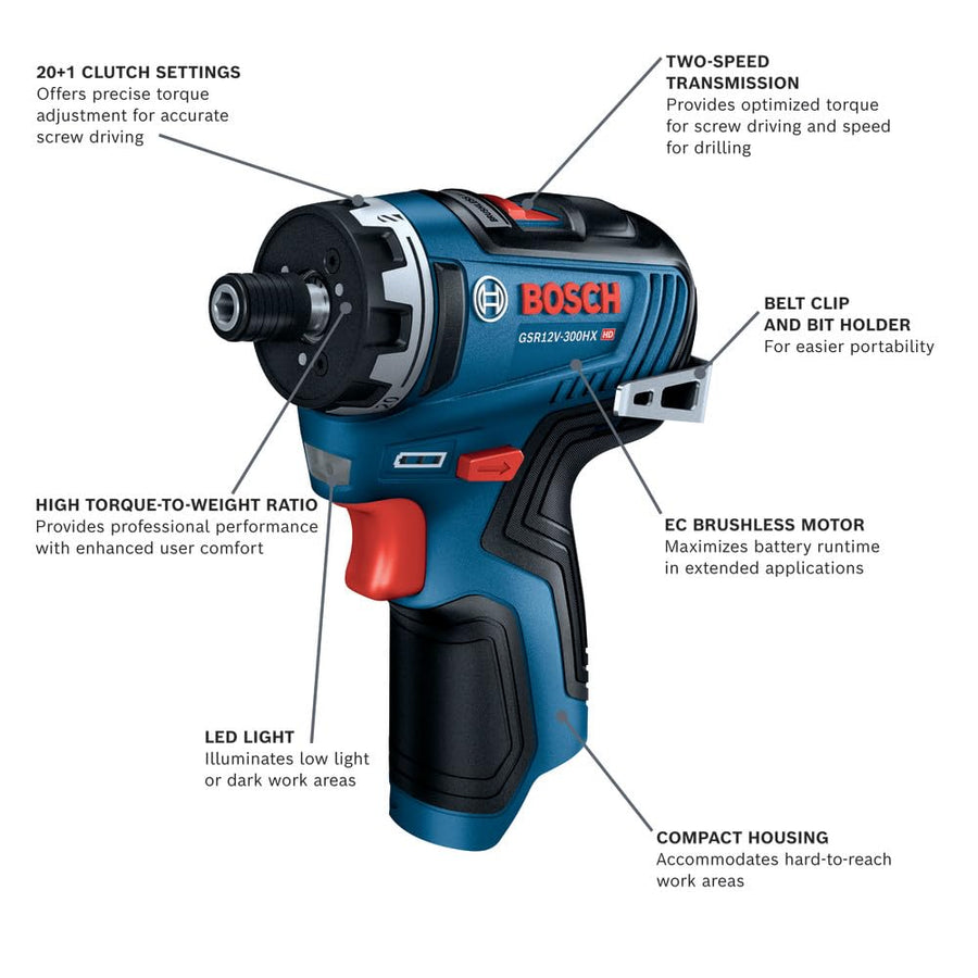 12V Max Bosch GSR12V-300HXN Brushless 1/4 In. Hex Two-Speed Screwdriver (Bare Tool)