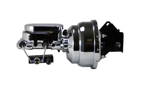8 Inch LEED BRAKES Dual Power Booster, 1-1/8 Inch Bore Flat Top Master, Adjustable Combo Valve (Chrome)