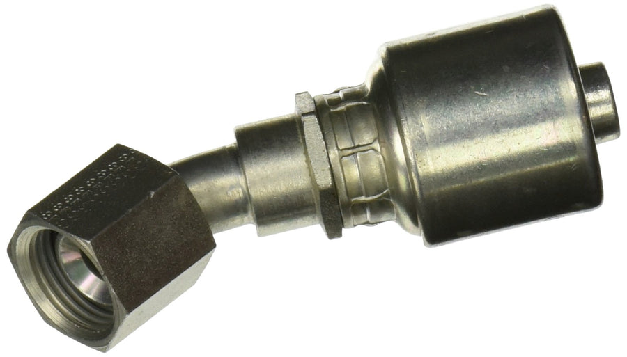Gates MegaCrimp 8G-8FSX46 Couplings, Female SAE 45 Flare Swivel, Zinc Plated Carbon Steel, 3.31", 45° Bent Tube, 1/2" ID