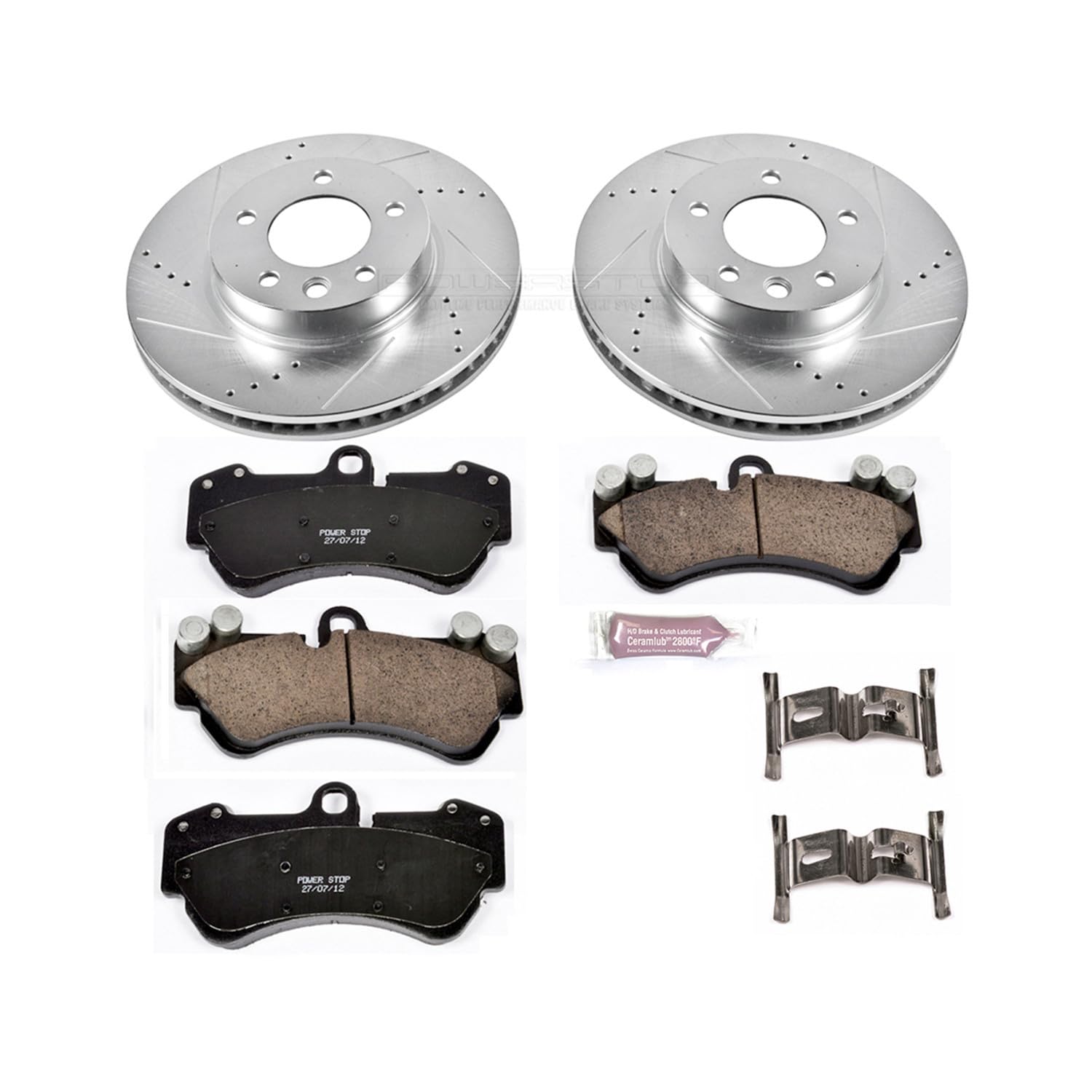 Power Stop K4554 Z23 Carbon Fiber Brake Pads with Drilled & Slotted Brake Rotors Kit Front