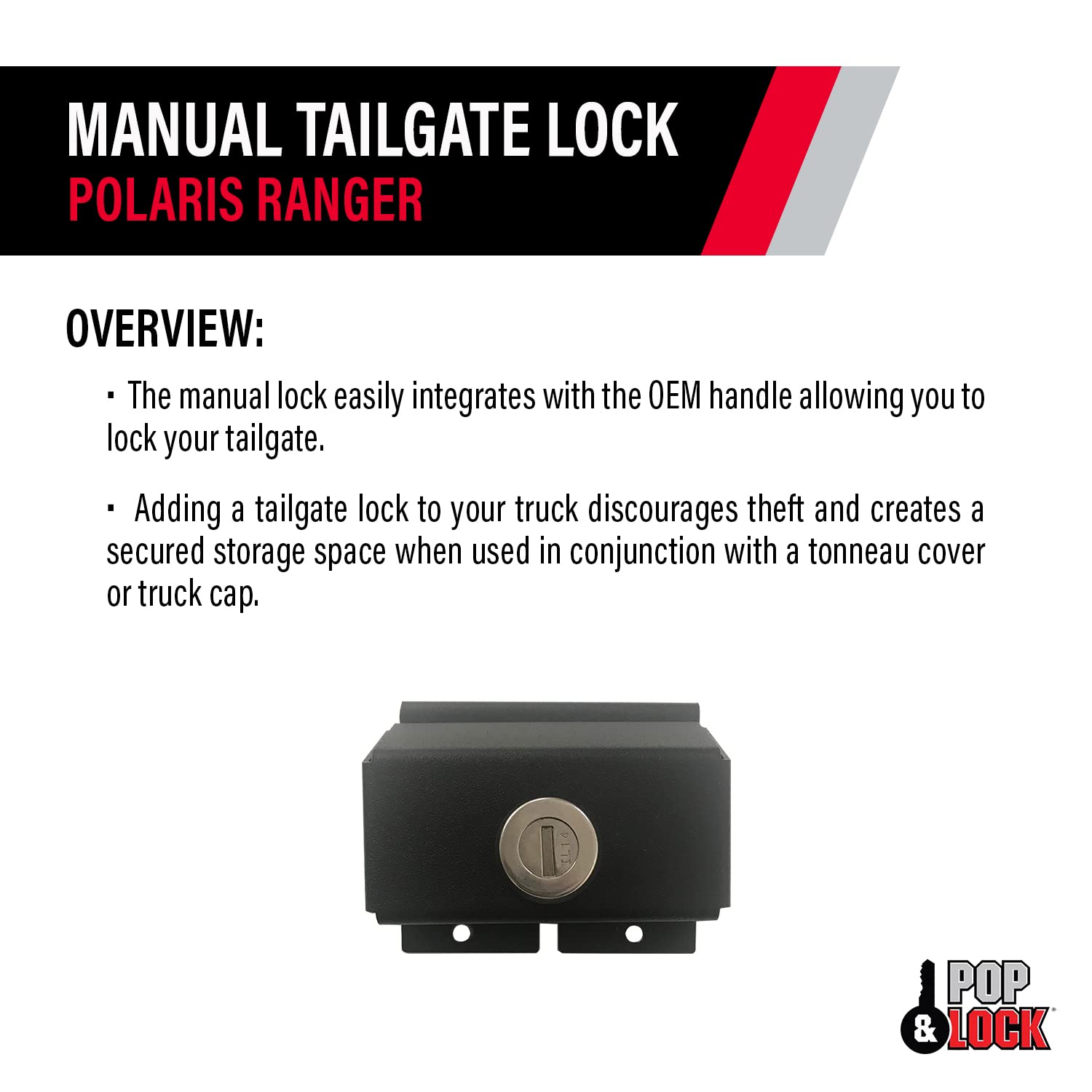 Polaris Ranger 1000 Utv Manual Tailgate Lock 2015-2017 Pop N Lock