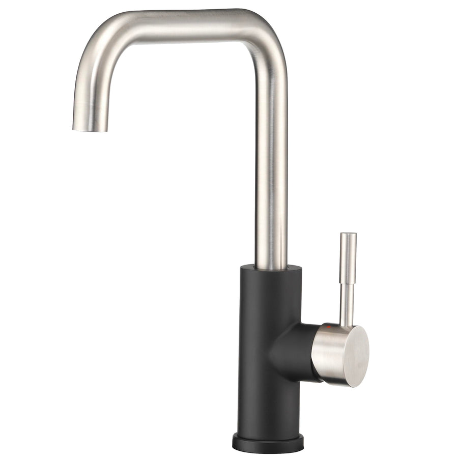 Dura Faucet Squared-Arc RV Single Handle Kitchen Sink Faucet - Optional Deck Plate (Matte Black/Brushed Satin Nickel)