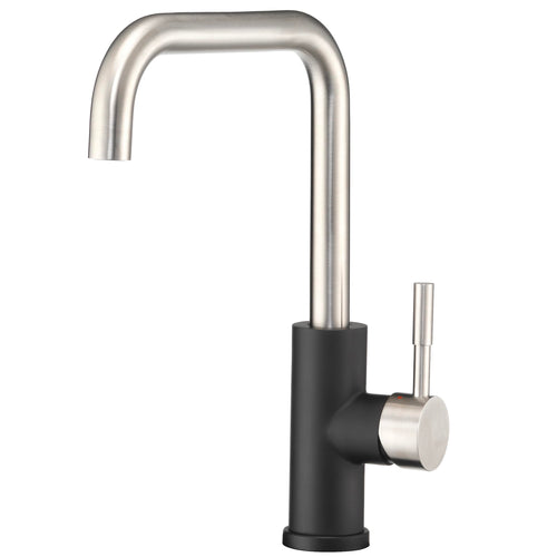 Dura Faucet Squared-Arc RV Single Handle Kitchen Sink Faucet - Optional Deck Plate (Matte Black/Brushed Satin Nickel)