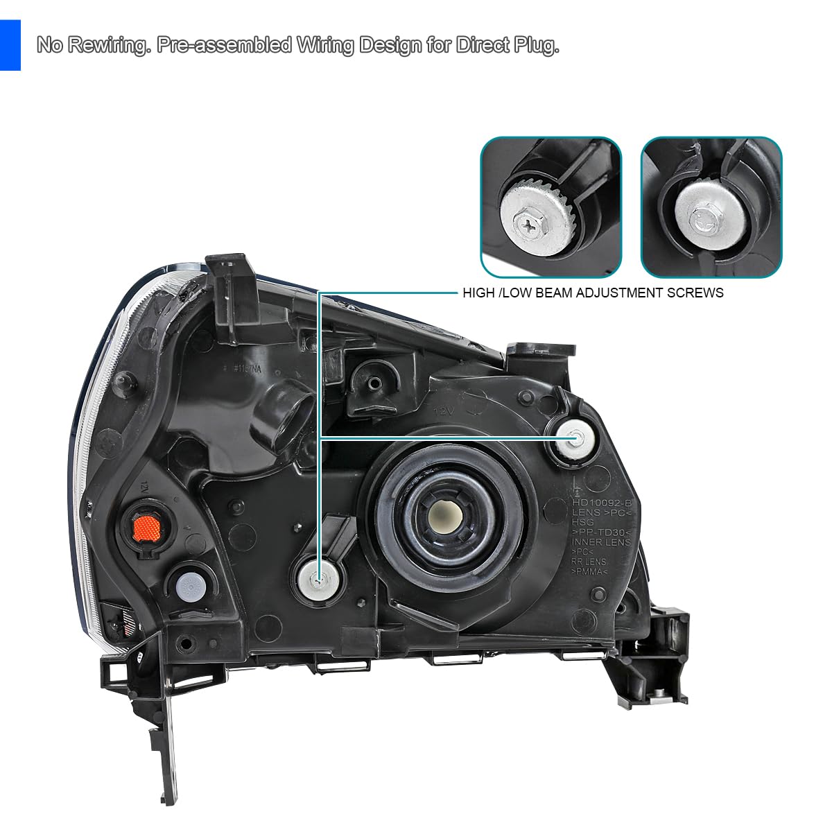 Chrome Headlights SPEC-D TUNING Compatible with 2003-2005 Honda Pilot, Left + Right Pair Headlamps Assembly