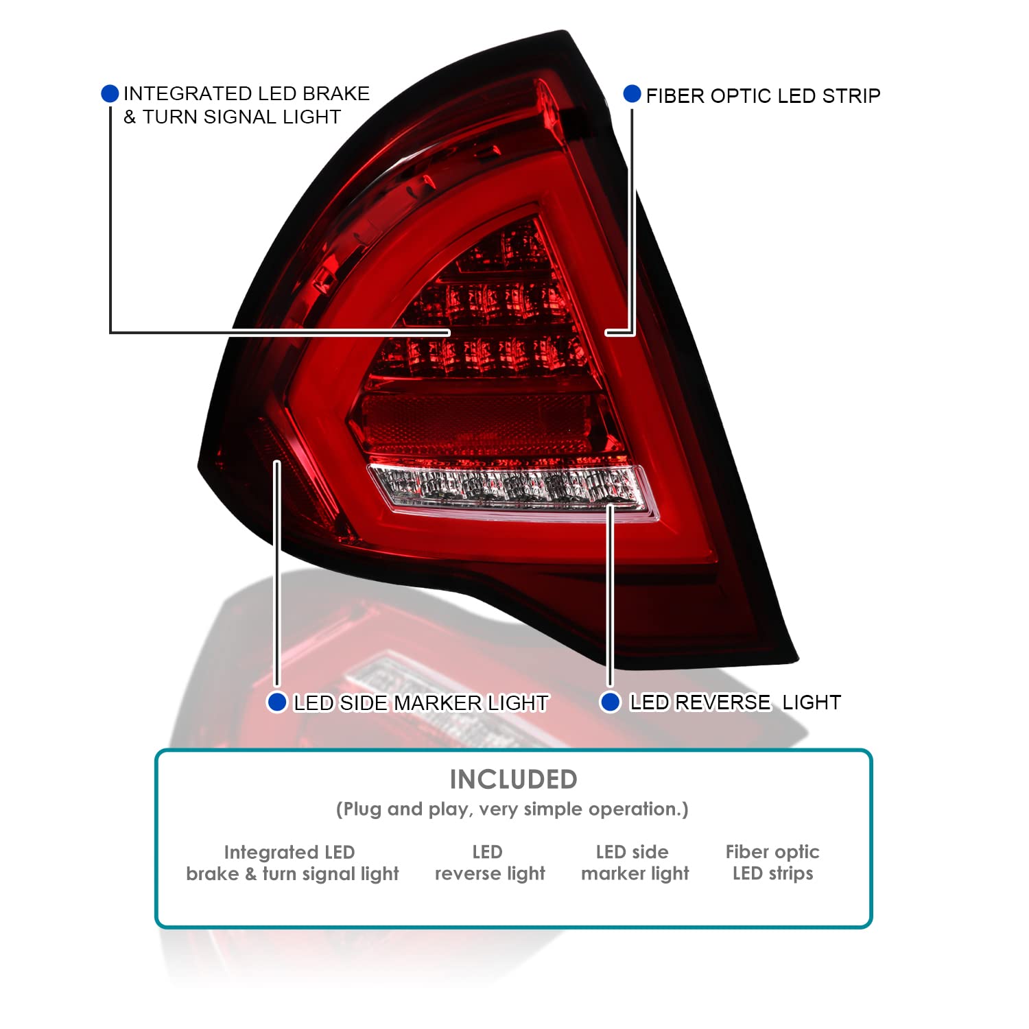Spec-D Tuning LED Bar Tail Lights Red Lens Compatible with 2010-2012 Ford Fusion Left + Right Pair Assembly