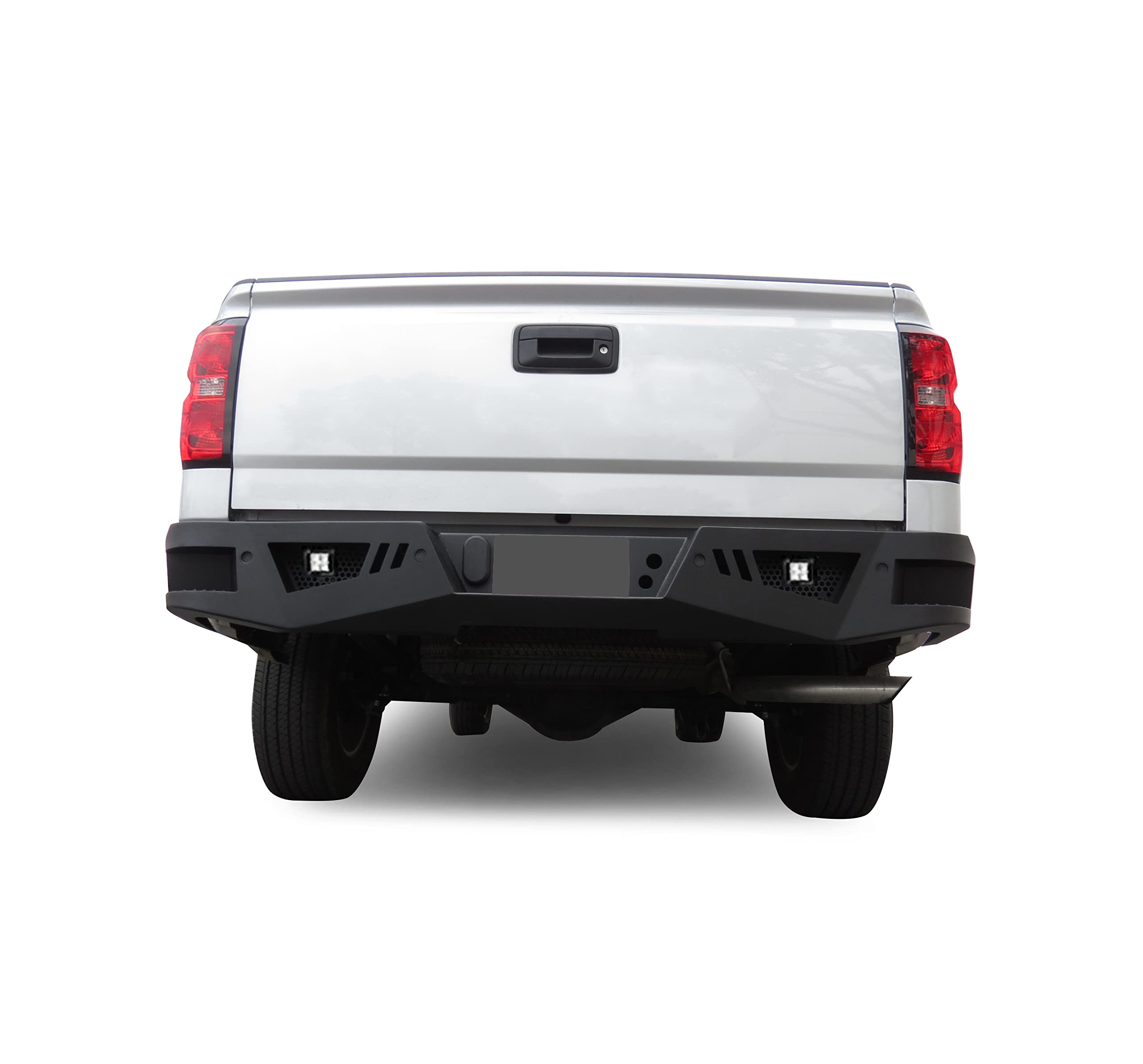 Heavy Duty Black Horse Armour Rear Bumper w/Set of 4in Cube Lights Black Compatible with 19-22 GMC Sierra 1500 LTD|07-18 GMC Sierra 1500|19-21 Silverado 1500 LD|07-18 Silverado 1500-ARB-SI16-KIT