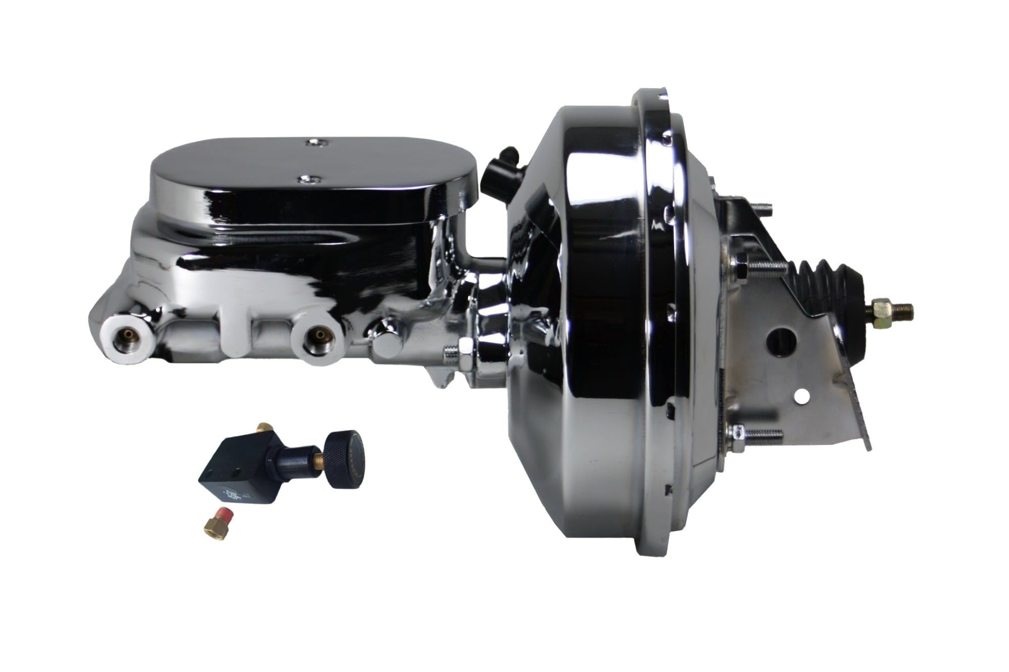 9 Inch LEED BRAKES Power Booster, 1-1/8 Inch Bore Flat Top Aluminum Master With Adjustable Proportioning Valve(Chrome)