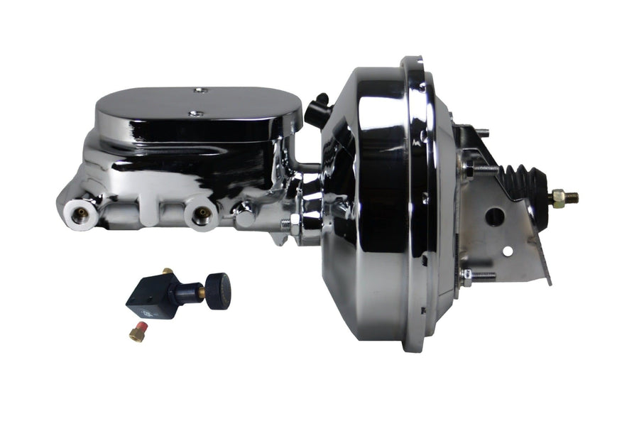 9 Inch LEED BRAKES Power Booster, 1-1/8 Inch Bore Flat Top Aluminum Master With Adjustable Proportioning Valve(Chrome)