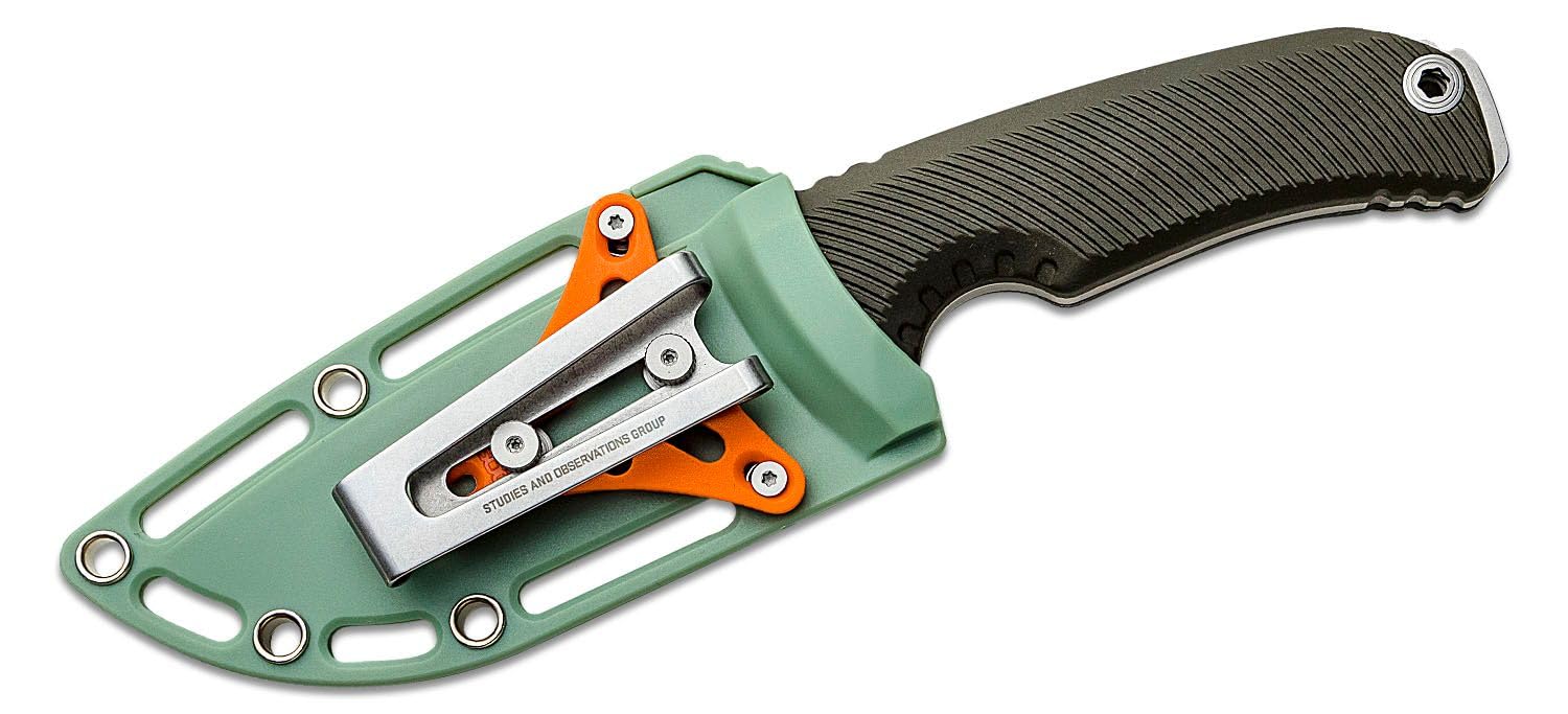 Tellus FX SOG Full-Sized Fixed Blade Knife 4.2" Full-Tang CRYO 440C Steel Blade GRN Handle UMS Compatible Sheath, Olive Drab
