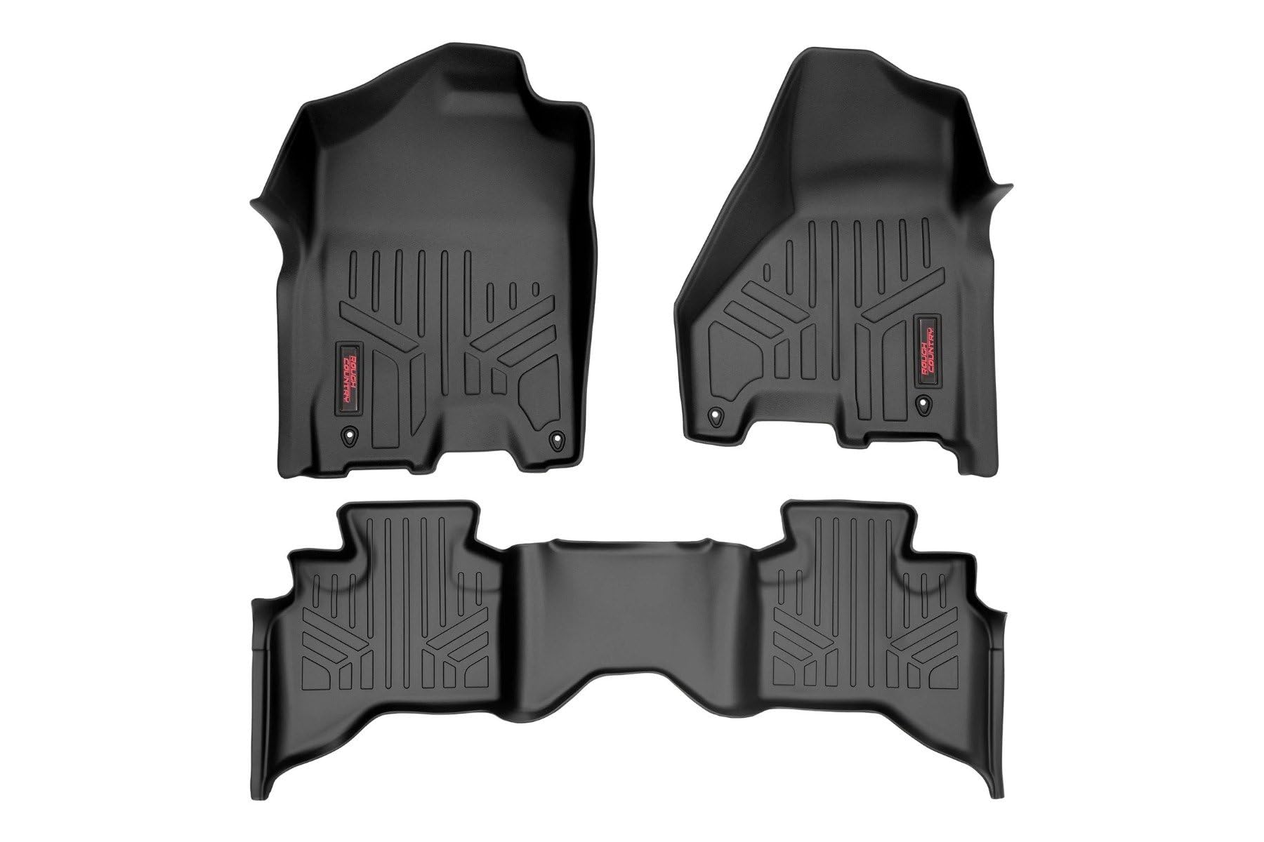 Rough Country Floor Mats All Weather for Dodge Ram 1500 Quad Cab (2012-2018) - Non-Slip Waterproof Flexible Mat, Front & Rear Set