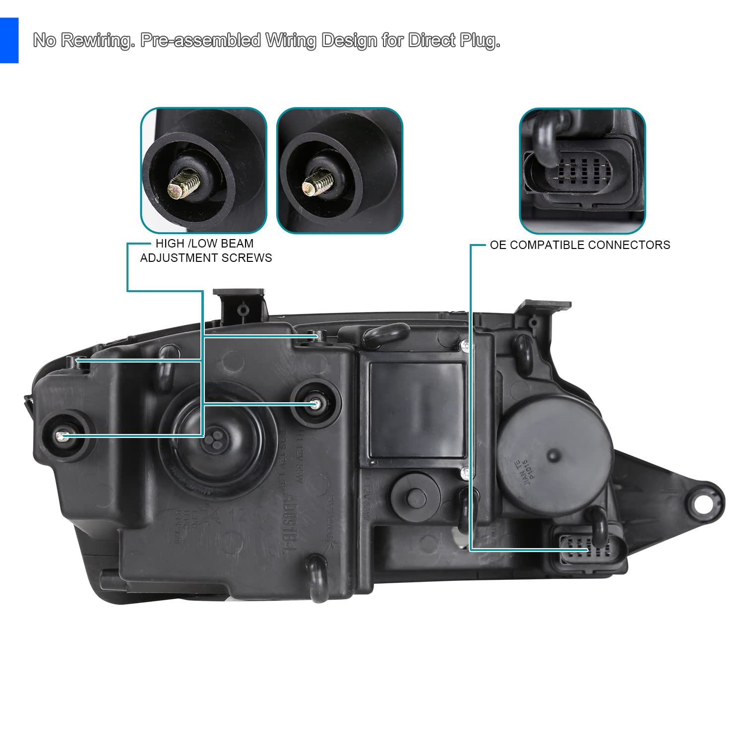 Black Smoke LED Light Bar Projector Headlights SPEC-D TUNING Compatible with 1999-2006 Audi TT, Left + Right Pair Headlamps Assembly