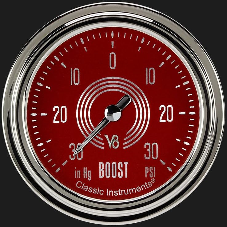 V8 Red Stee Classic Instruments V8RS341SLC 2 5/8" Boost Vacuum Gauge Electric