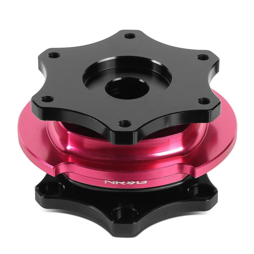 NRG Innovations SRK-PK-R200BK SFI 42.1 Spec D Shaped 6-bolt Steering Wheel Quick Release Adapter,Black Quick Release/Pink Ring