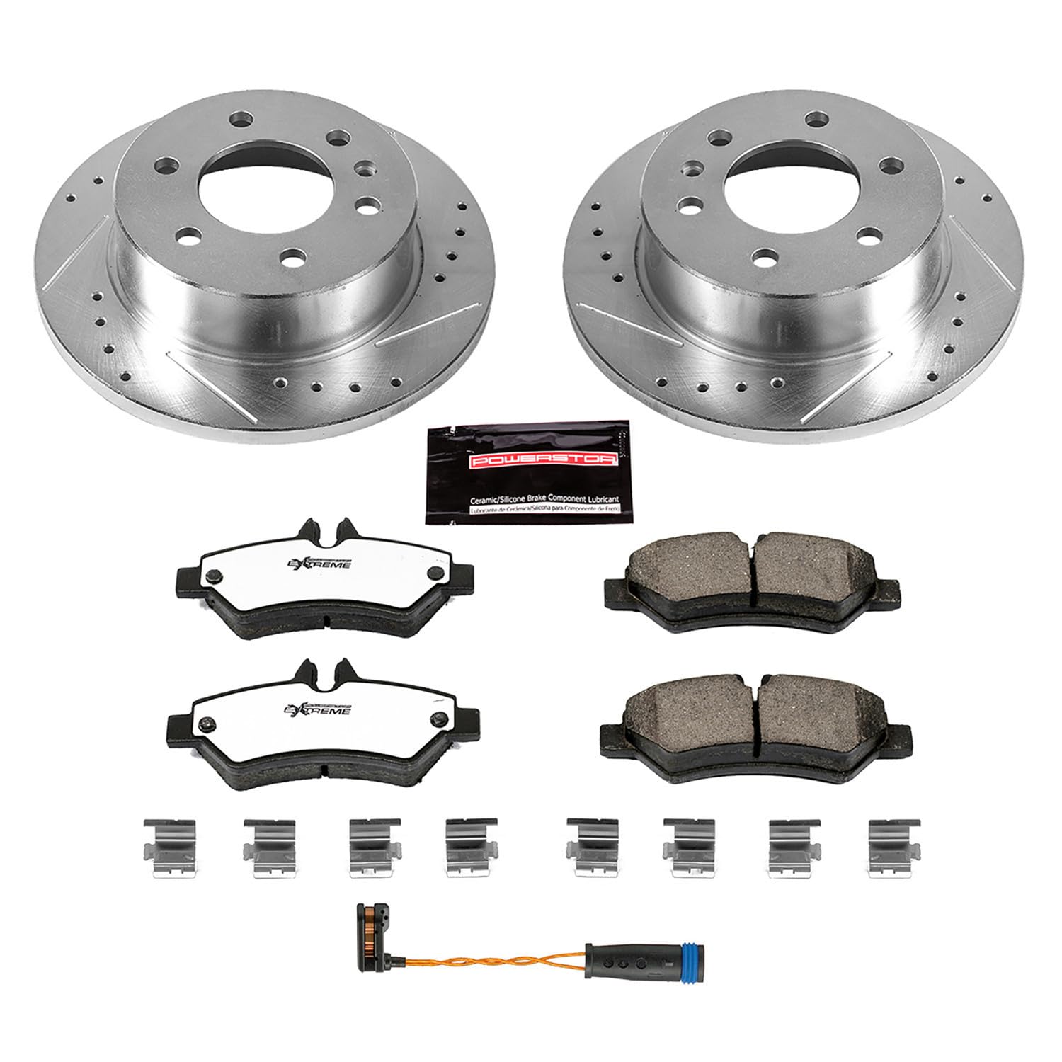 Rear Brake Kit Power Stop For 2007 2008 Dodge Sprinter 2500 2007 2008 2009 Dodge Sprinter 3500 - Truck & Tow Carbon Fiber Ceramic Brake Pads & Drilled and Slotted Rotors Replacement, K6198-36