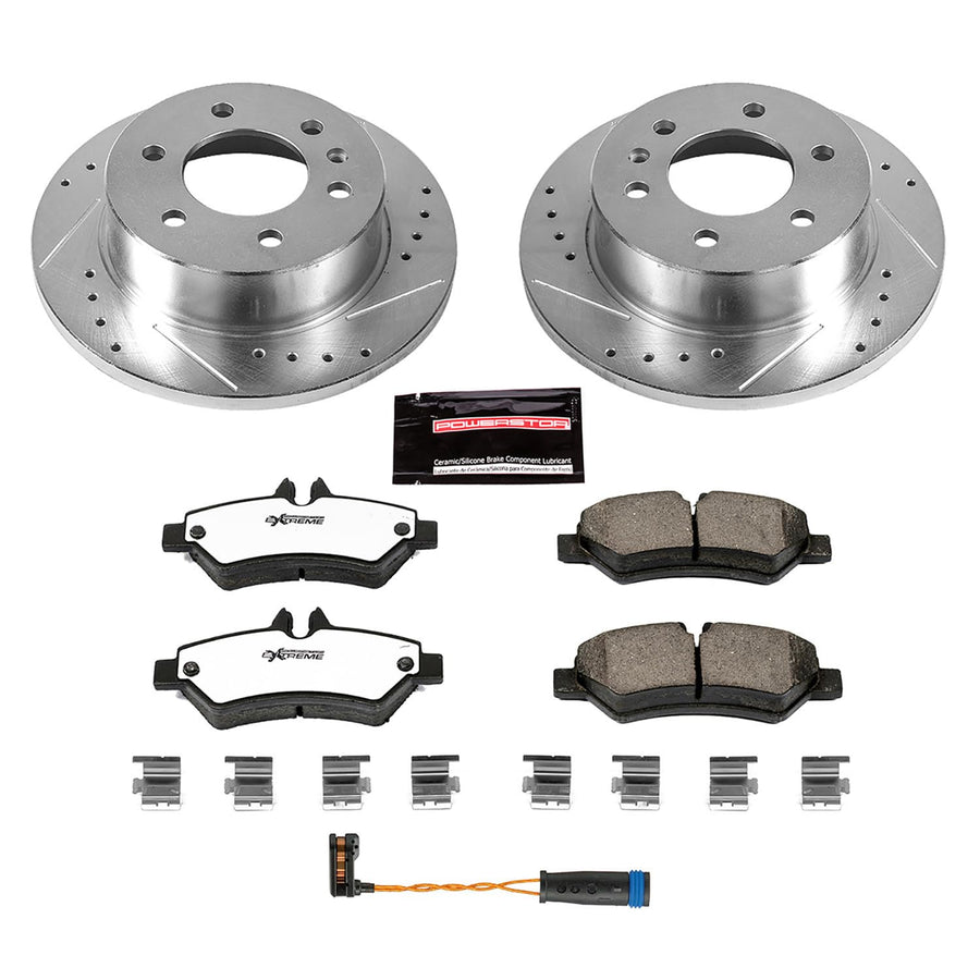 Rear Brake Kit Power Stop For 2007 2008 Dodge Sprinter 2500 2007 2008 2009 Dodge Sprinter 3500 - Truck & Tow Carbon Fiber Ceramic Brake Pads & Drilled and Slotted Rotors Replacement, K6198-36
