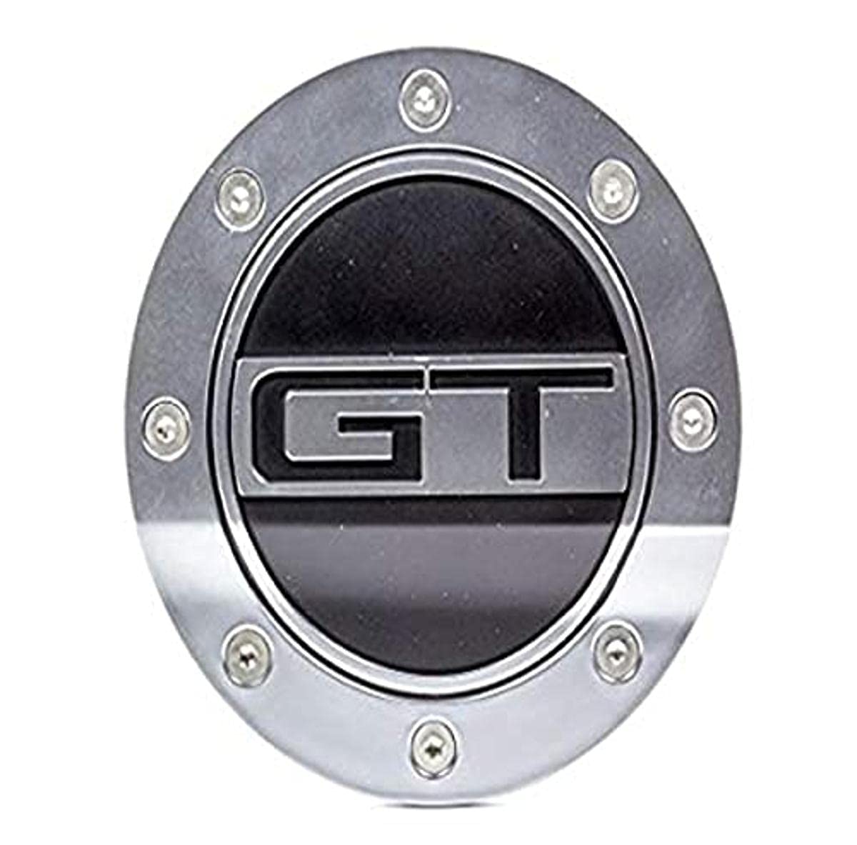 Drake Muscle Cars Fuel Door Comp Series with GT Lettering in Satin Silver/Black Finish, Compatible with Ford Mustang GT 2015-2021, Model FR3Z-6640526-GS