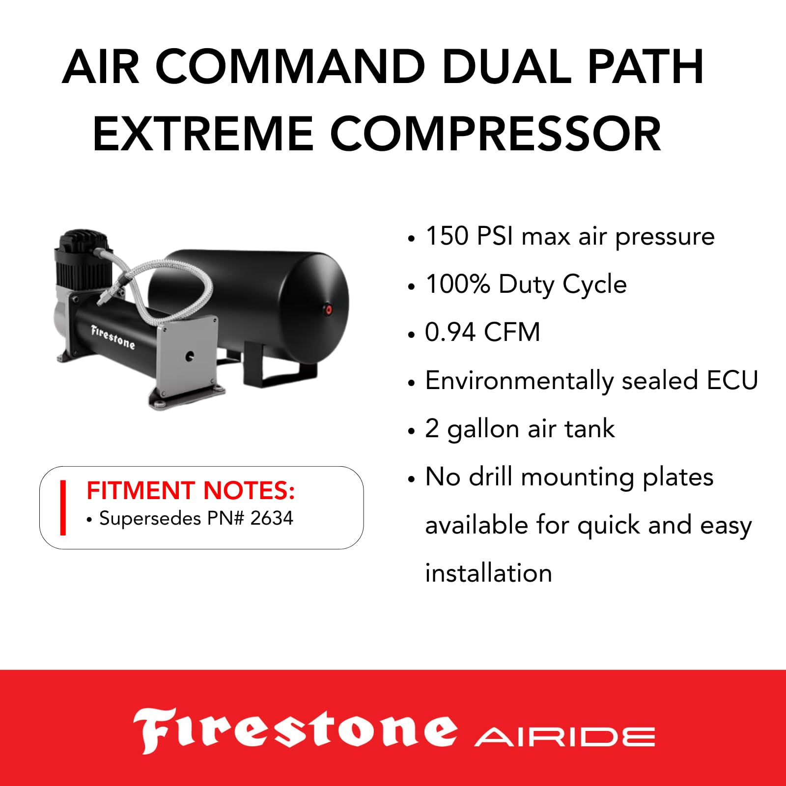 Firestone Air Command 2935 Extreme Air Suspension Compressor System | Dual Path Remote/App | 5-150 PSI | Includes No Drill Mounting Plate | Easy Installation