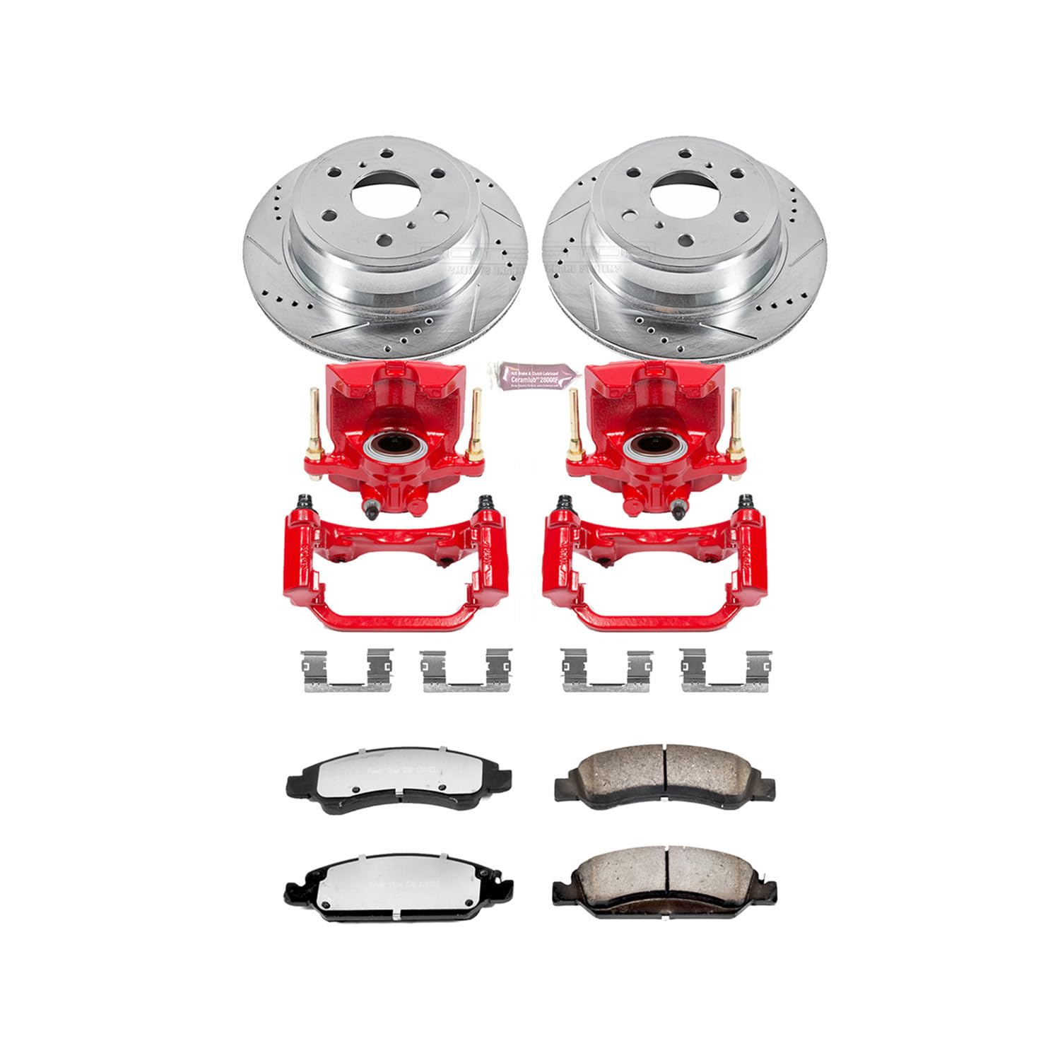 Brake Kit Power Stop For 2012 2013 2014 2015 2016 2017 Ford F-150 6 Lug | 2018 Ford F-150 Raptor Rear Z36 Truck & Tow Brake Pads with Calipers and Drilled and Slotted Brake Rotors Kit KC6271-36
