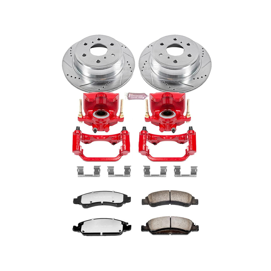 Brake Kit Power Stop For 2012 2013 2014 2015 2016 2017 Ford F-150 6 Lug | 2018 Ford F-150 Raptor Rear Z36 Truck & Tow Brake Pads with Calipers and Drilled and Slotted Brake Rotors Kit KC6271-36