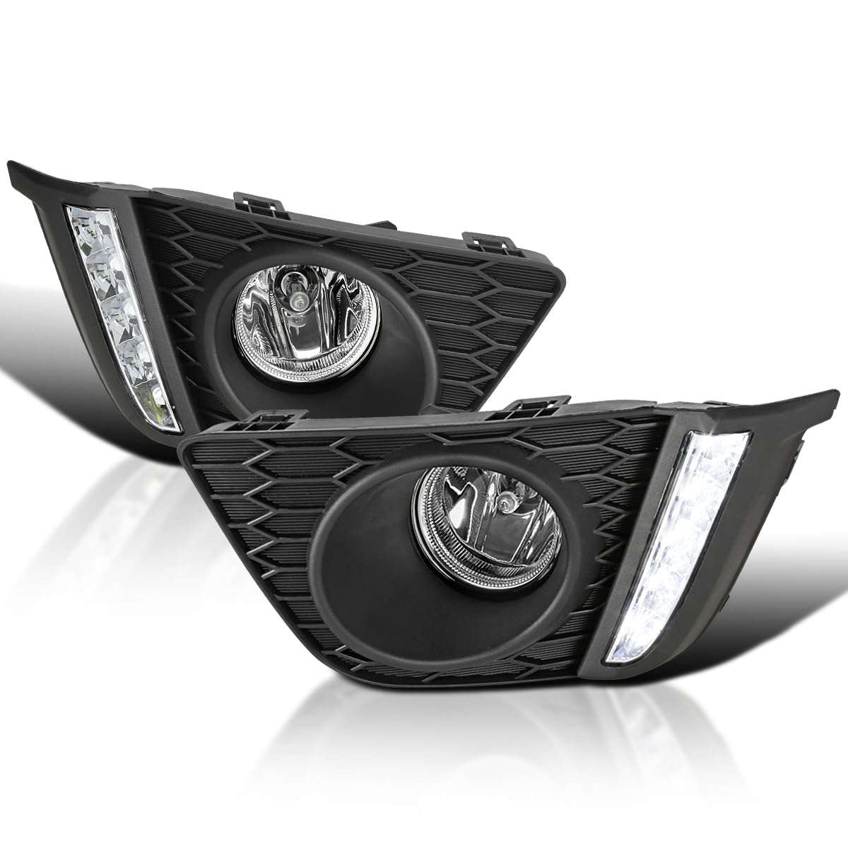 Clear Driving Fog Lights SPEC-D TUNING with LED Strip + Bulbs + Switch Compatible with 2015-2017 Honda Fit L+R Pair Assembly