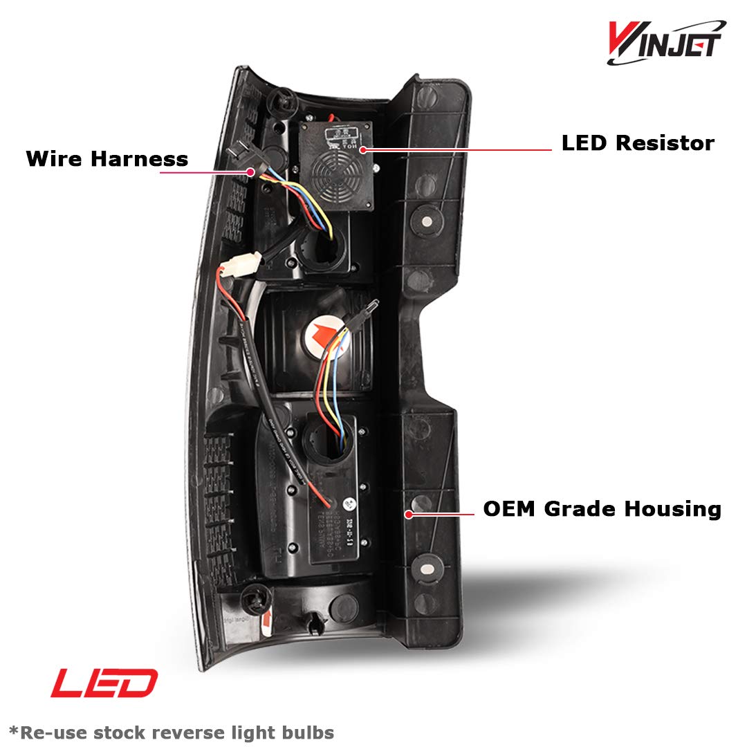 Winjet Replacement OE Style Brake Tail Lights Set for 2007-2014 Chevy Tahoe/Suburban [2007 2008 2009 2010 2011 2012 2013 2014 Chevy Suburban/Tahoe] LED Taillights Assemblies Driver and Passenger Side