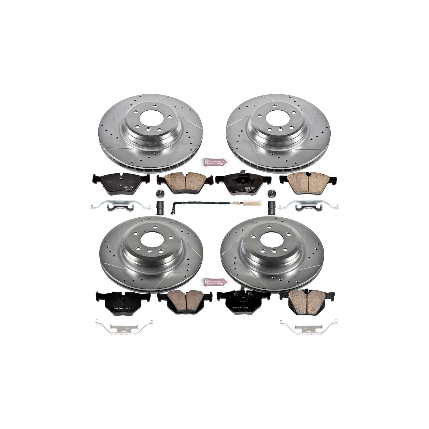 Power Stop K6921 Z23 Carbon Fiber Brake Pads with Front and Rear Drilled & Slotted Brake Rotors Kit