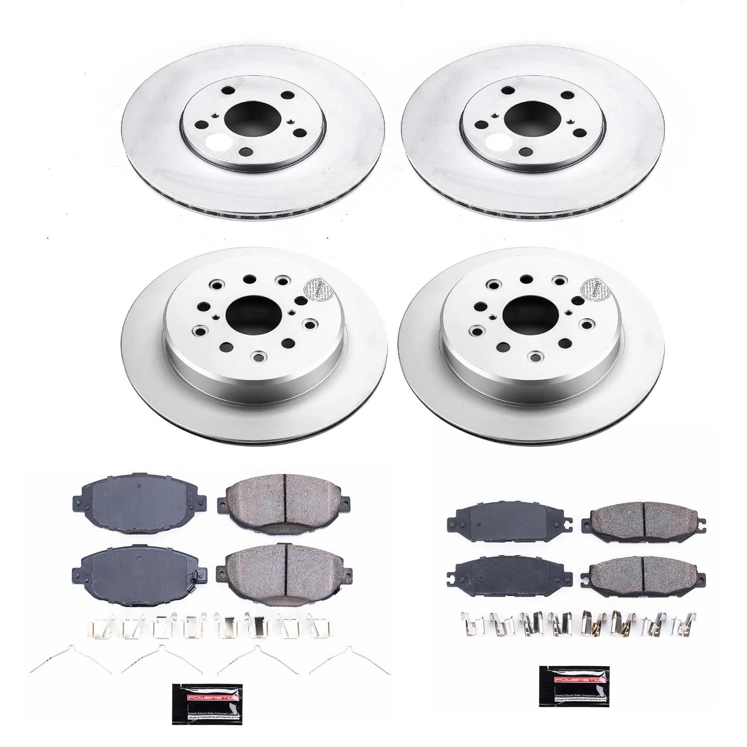 Power Stop CRK1074 Brake Rotor Coated and Ceramic Brake Pads- Front & Rear For Lexus SC300 1999-2000, Lexus SC400 1992-2000 [Model Specific]