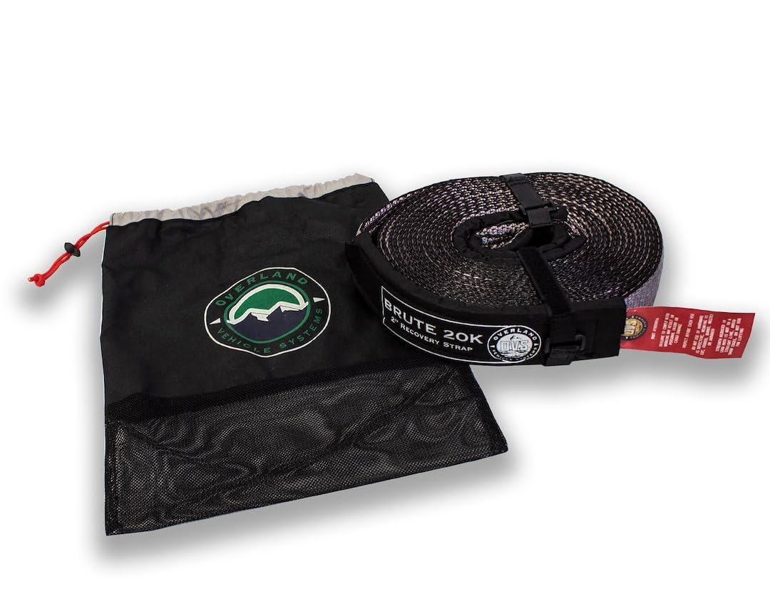 Tow Strap Overland Vehicle Systems 20,000 lb. 2" x 30' Gray with Black Ends & Storage Bag Universal - 20,000 lb. Breaking Strength - for Use in Automotive Recovery and Towing