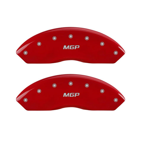 Engraved MGP Caliper Covers 39014SMGPRD with Red Powder Coat Finish and Silver Characters, (Set of 4)
