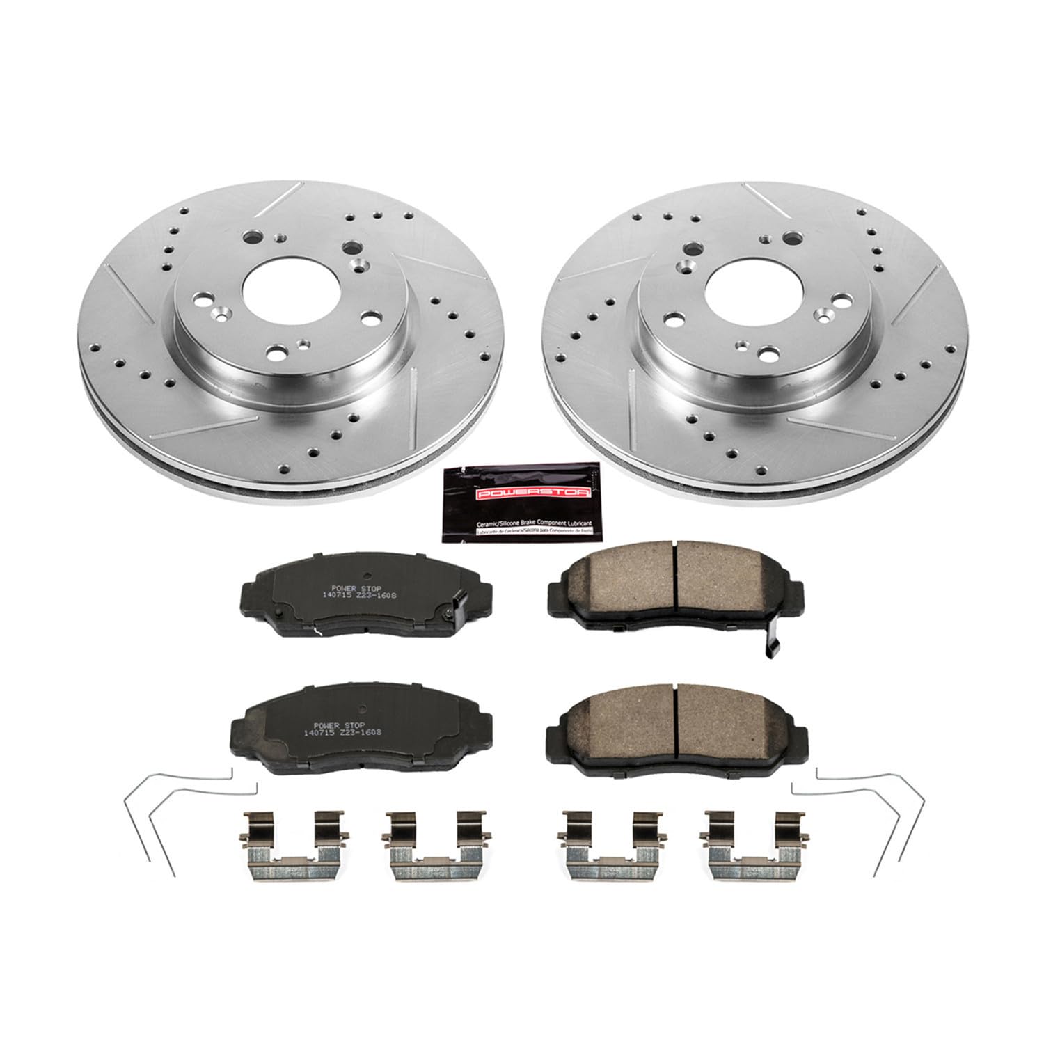 Power Stop K6766 Z23 Carbon Fiber Brake Pads Front with Drilled & Slotted Brake Rotors Kit For Honda Civic 2012-2015 [Vehicle Specific]