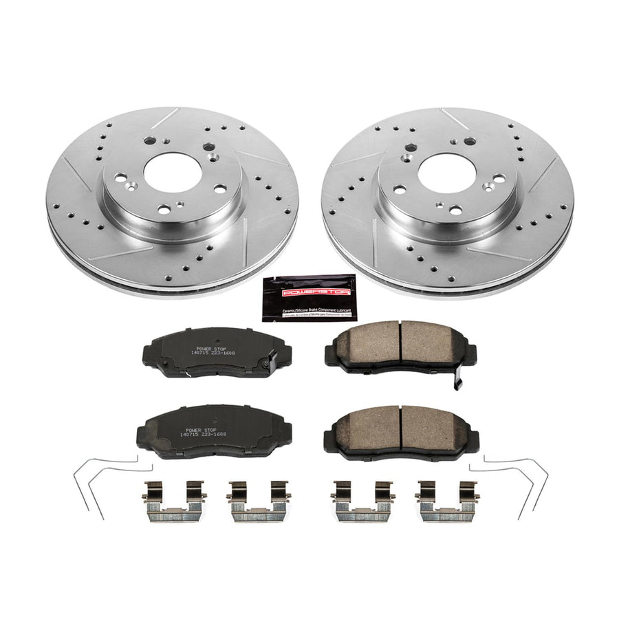 Power Stop K6766 Z23 Carbon Fiber Brake Pads Front with Drilled & Slotted Brake Rotors Kit For Honda Civic 2012-2015 [Vehicle Specific]