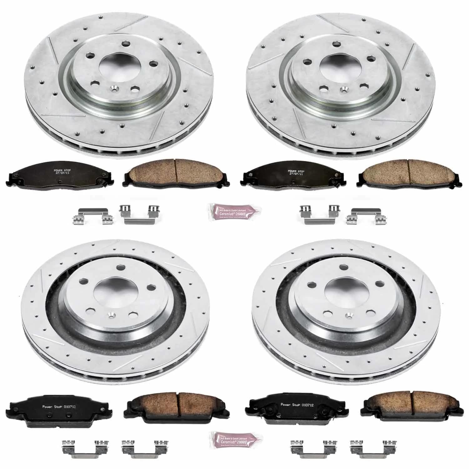 Power Stop K4485 Z23 Carbon Fiber Brake Pads Front and Rear with Drilled & Slotted Brake Rotors Kit For Pontiac Grand Prix 2005-2008 [Model Specific]