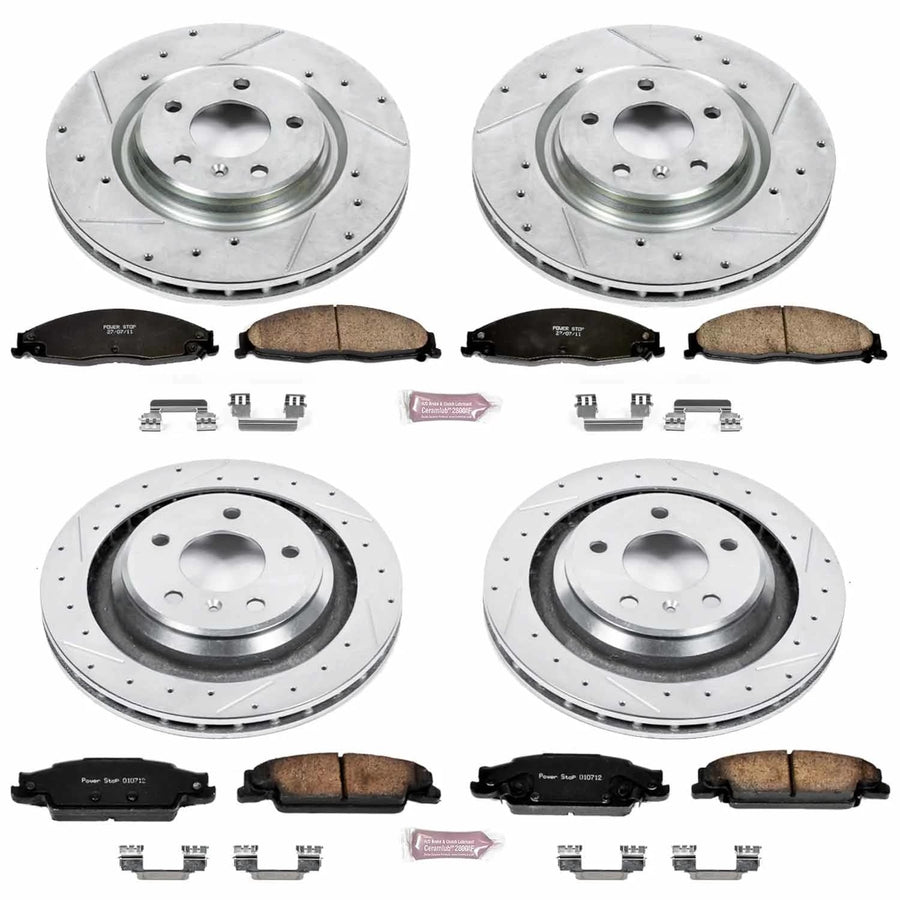 Power Stop K4485 Z23 Carbon Fiber Brake Pads Front and Rear with Drilled & Slotted Brake Rotors Kit For Pontiac Grand Prix 2005-2008 [Model Specific]