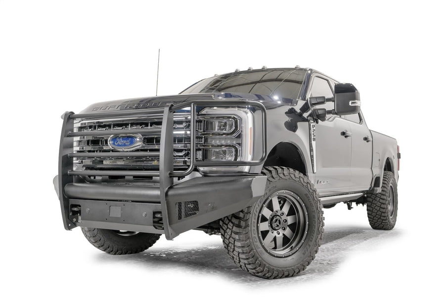 Fab Fours Elite Front Bumper FS23-Q5960-1 fits 2023 Ford F-350 Super Duty - Black Steel - w/Full Grill Guard - Sensor Compatible - Black Matte