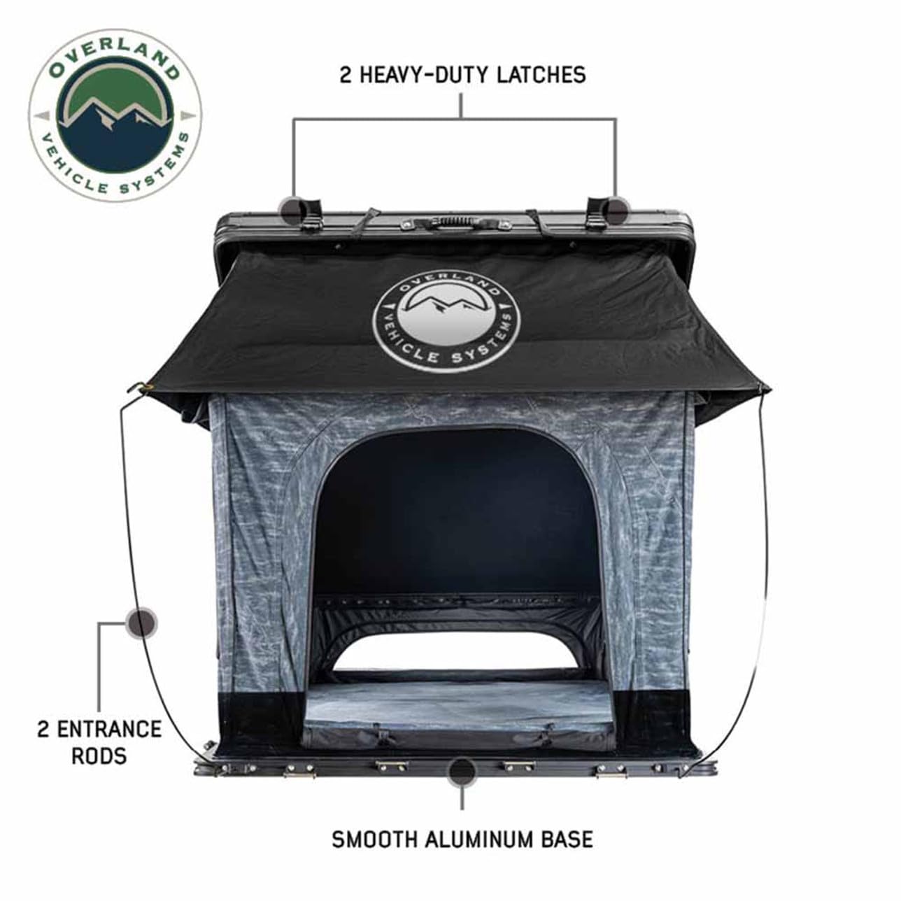 XD Lhotse - Overland Vehicle Systems - Clamshell Aluminum Roof Top Tent, 2 Person, Grey Body & Black Rainfly
