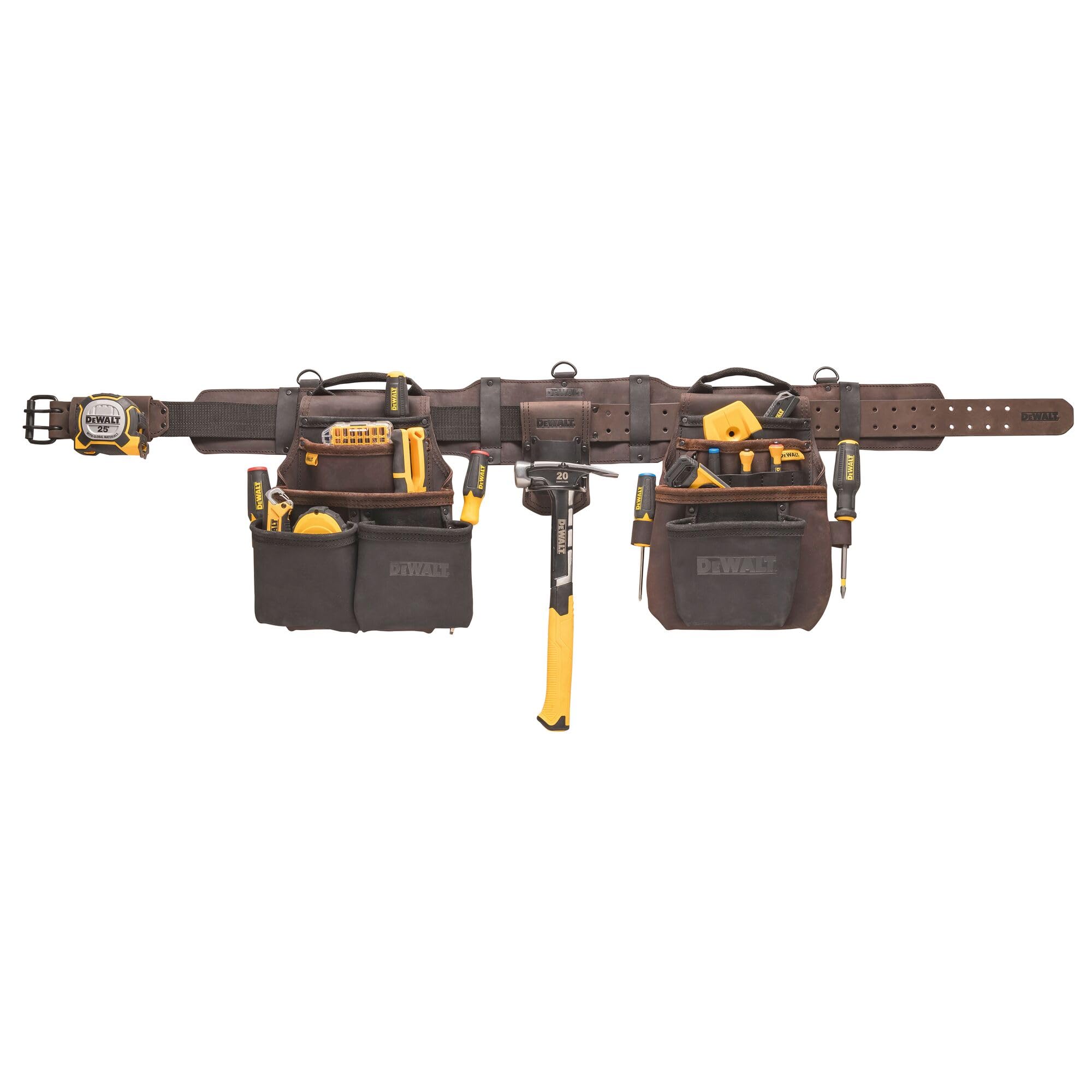 Leather DEWALT Tool Belt Organizer with 18 Pockets, Heavy Duty Construction (DWST550113)