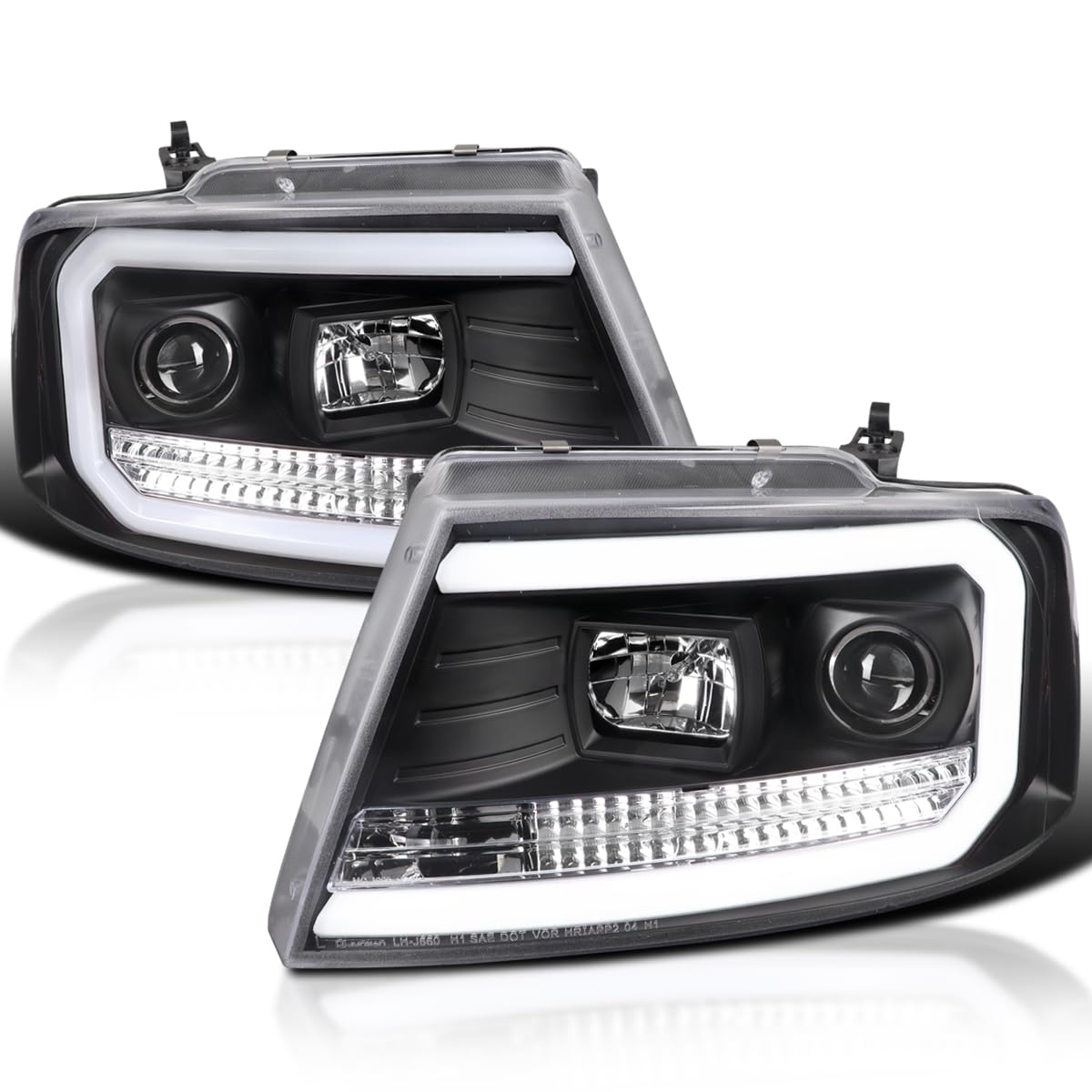 Black LED Tube Projector Headlights SPEC-D TUNING Compatible with 2004-2008 Ford F-150, 2006-2008 Lincoln Mark LT, Left + Right Pair Headlamps Assembly