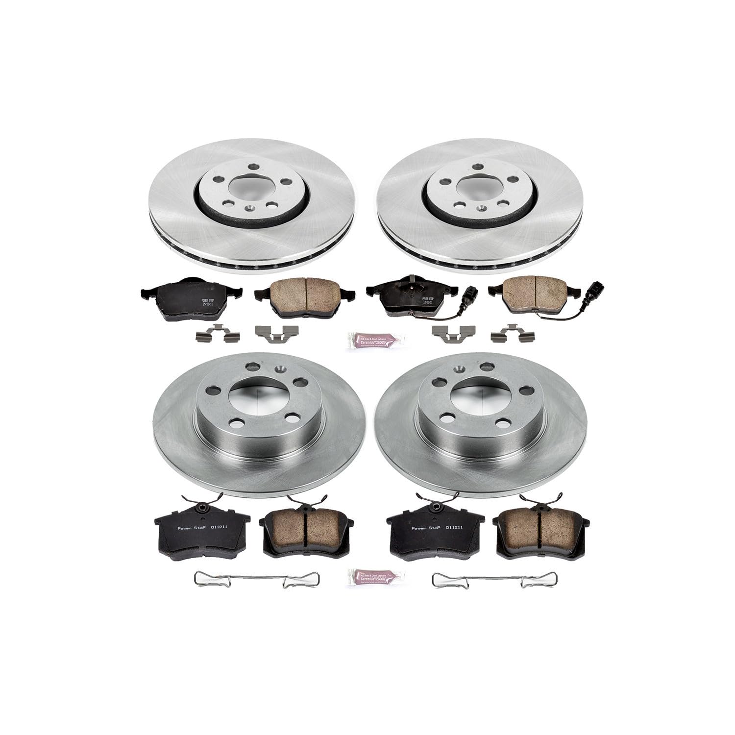 POWERSTOP Autospecialty KOE899 Front and Rear Replacement Brake Kit-OE Brake Rotors & Ceramic Brake Pads For VW Beetle, VW Golf, VW Jetta [Model Specific]