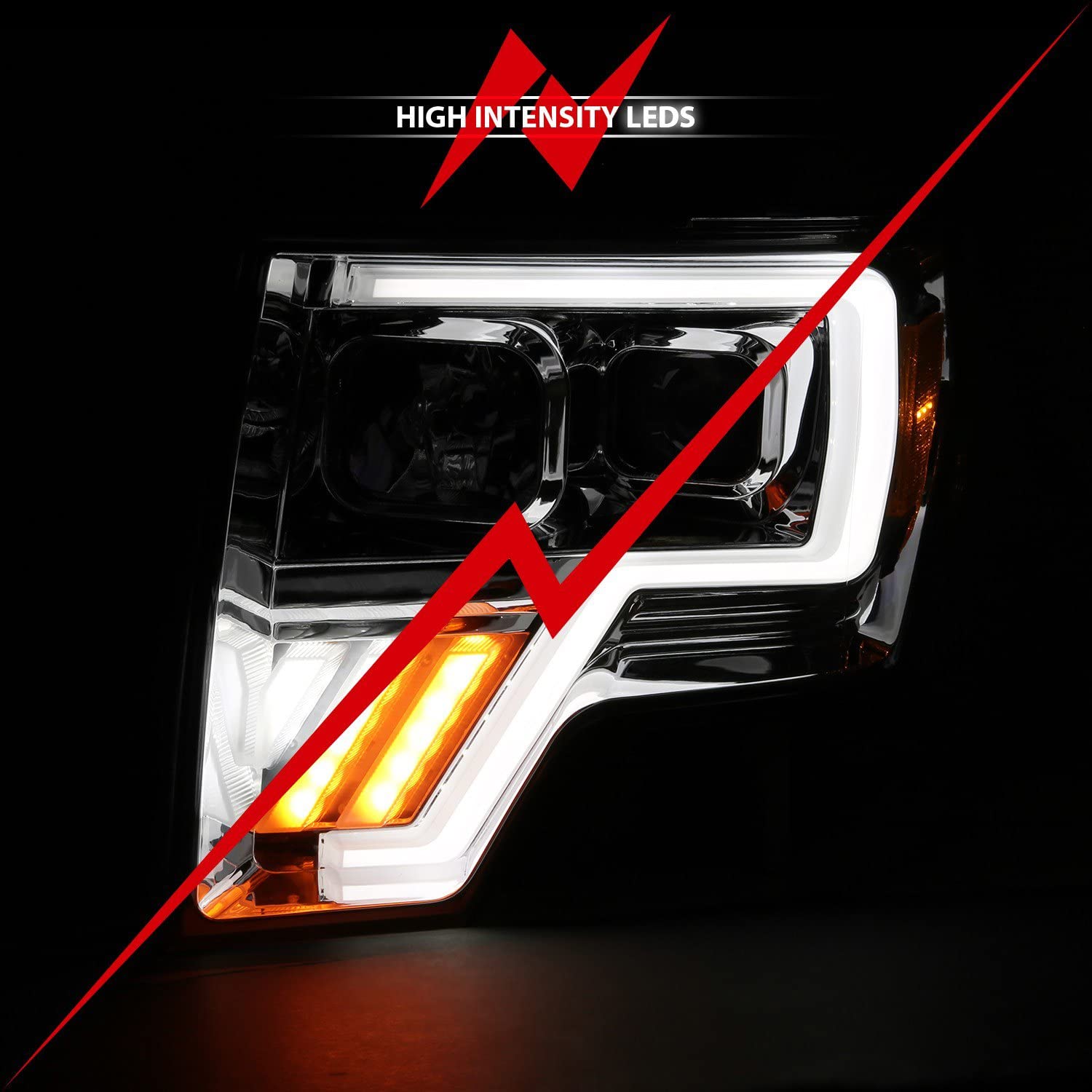 ANZO (111470) USA 2009-2013 Ford F-150 Projector Light Bar G4 Switchback H.L. Chrome Amber