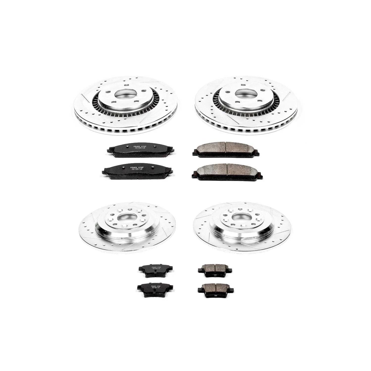 Power Stop K4039 Z23 Carbon Fiber Brake Pads Front and Rear with Drilled & Slotted Brake Rotors Kit For Five Hundred, Freestyle, Taurus, Taurus X, Montego, Sable [Model Specific]