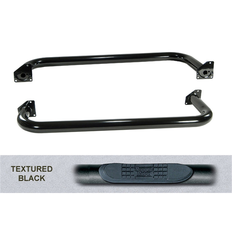 Tube Side Step Kit Rugged Ridge 11591.03, Round, 3 Inch, Black; 87-95 Jeep Wrangler YJ