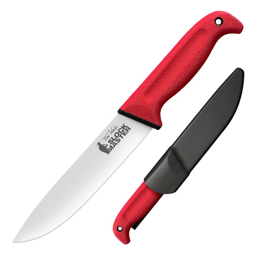 Cold Steel Scalper Tim Wells Slock Master Durable 6.5" 4116 Stainless Steel Fixed Straight Back Blade Outdoor Hunting Camping Utility Knife, 5.25" Red Textured Kray-Ex Handle