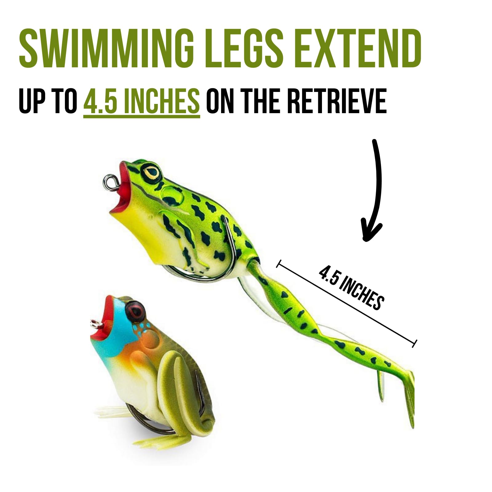 Frog Fishing Lure Lunkerhunt for Bass Fishing | Popping Frog 1/4 oz | Topwater Fishing Bait with Weedless Hooks, Hollow Body (Green Tea)