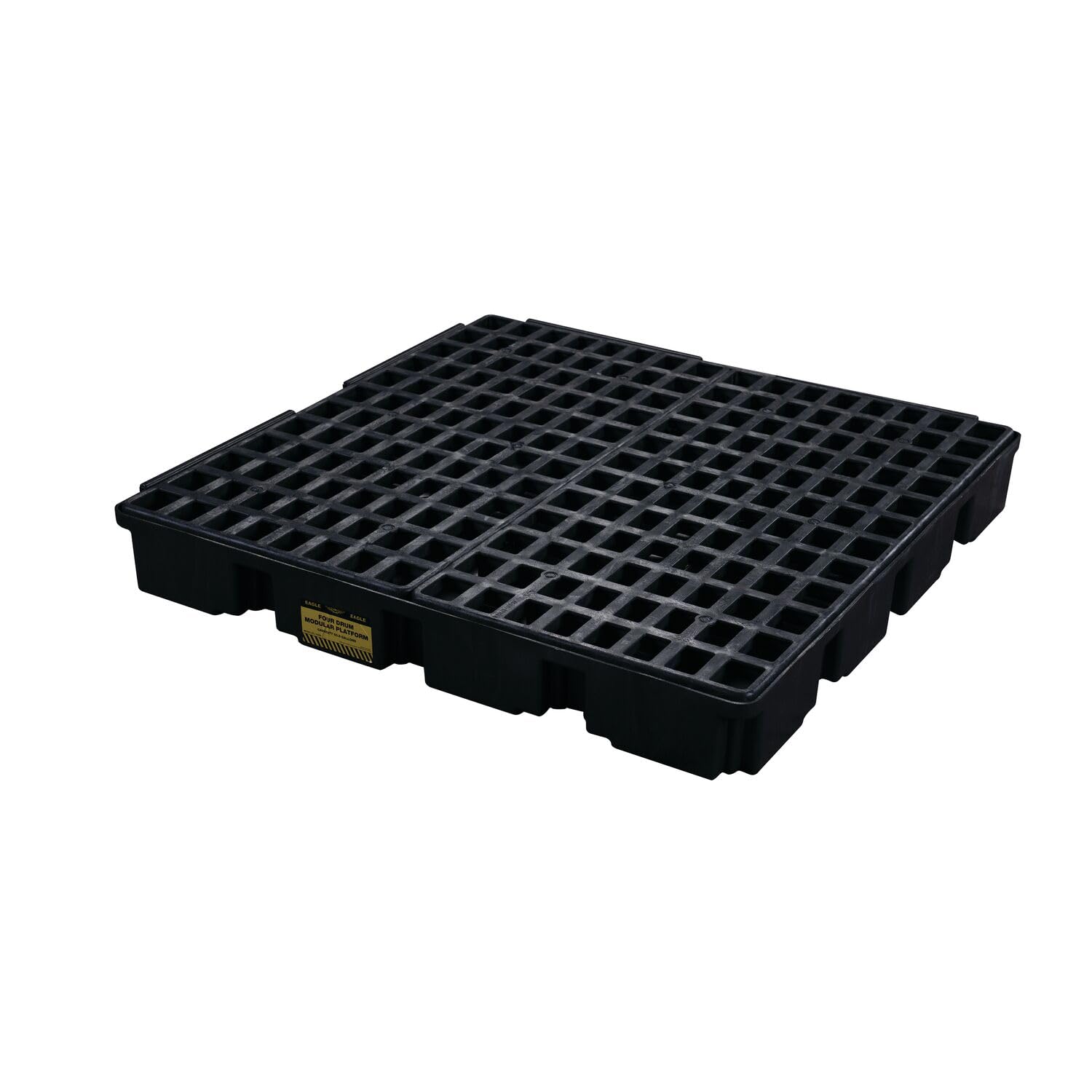 4 Drum Eagle Square Spill Platform with Forklift Pockets, 51.5"x51.5"x6.5", 60.5 Gallon Sump, 10,000 lbs. Load Capacity Containment Tray, Made in USA, Black, 1635B