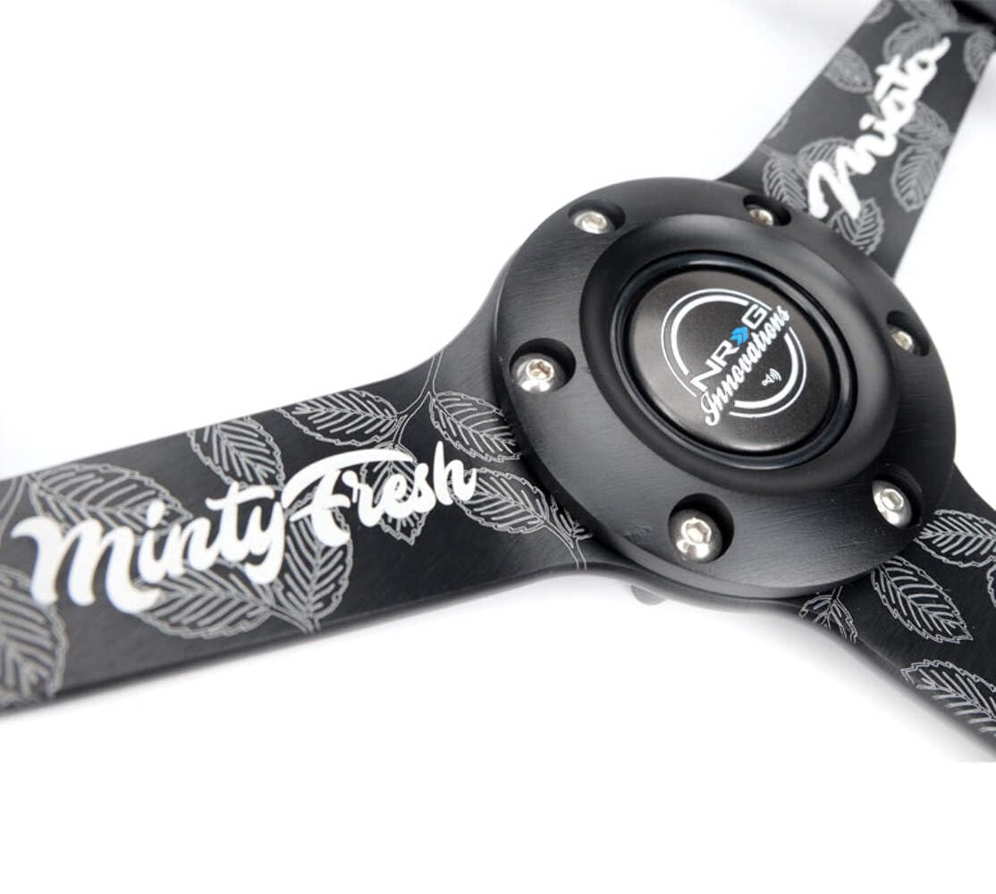 NRG Innovations 350mm NRG-RST-037MB-MF Sport Steering Wheel (1.5' deep) Black Perforated Leather with Black Stitching - Matte Black Solid Spokes