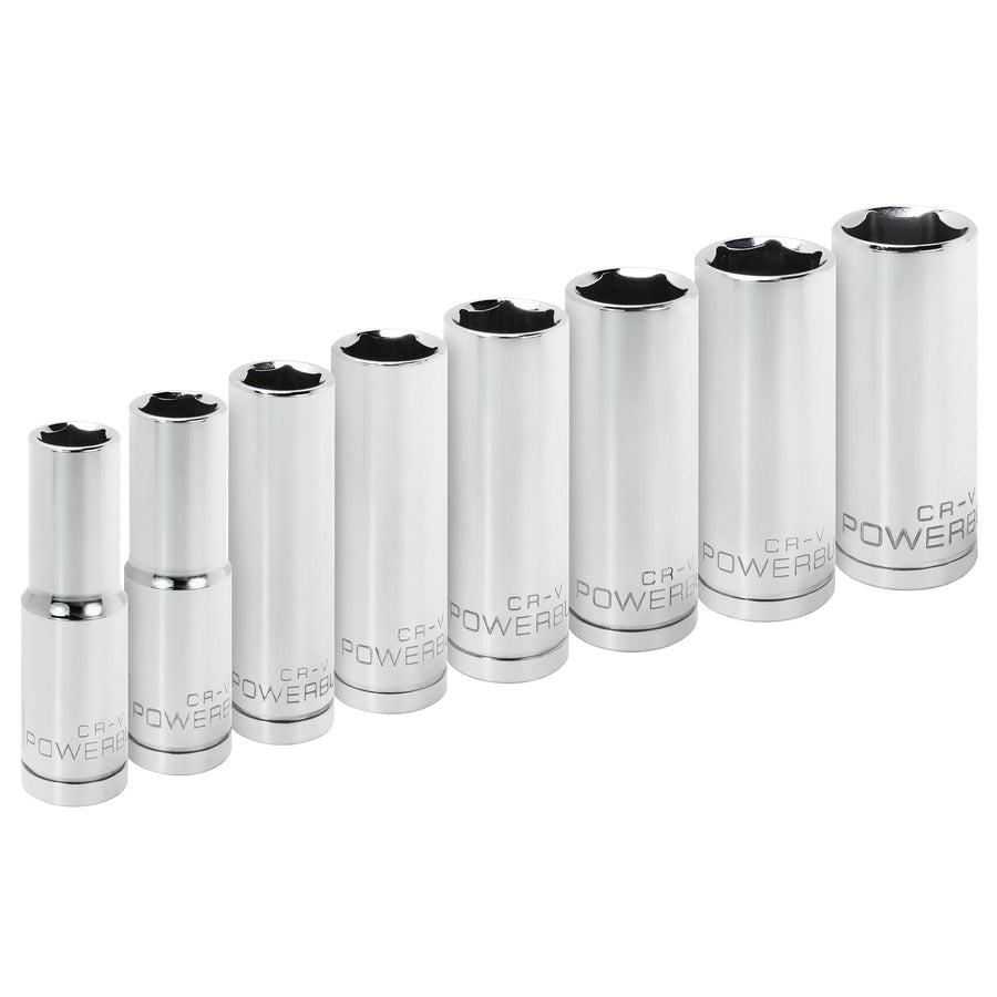 8 Pc. Powerbuilt 1/2 in. Drive SAE Deep Well Socket Set, 1/2 in. to 15/16 in.